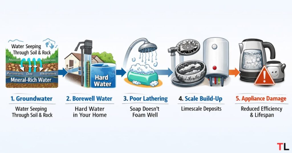 A chart showing the process of How Hardwater Damages the Kitchen Appliances