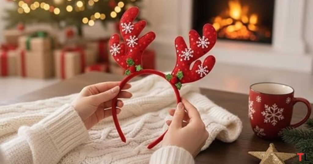 women holding of kids' festive accessory reindeer antlers