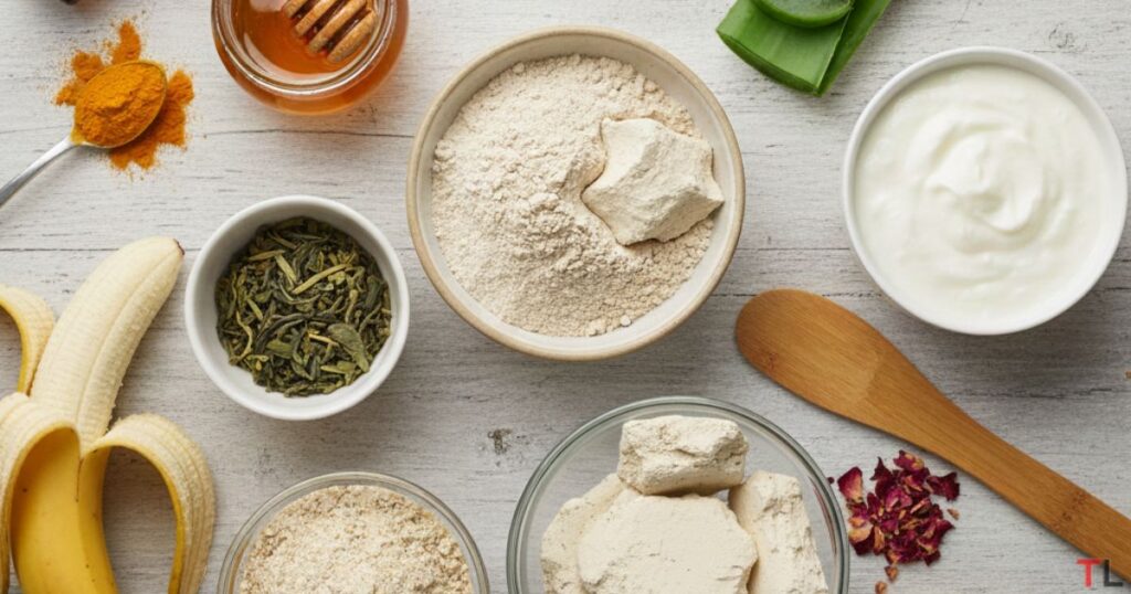 Natural ingredients like banana, funnel seeds, honey, termuric to mix with Multani mitti