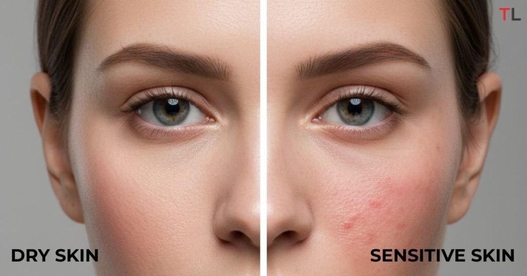 Difference showing dry skin and sensitive skin